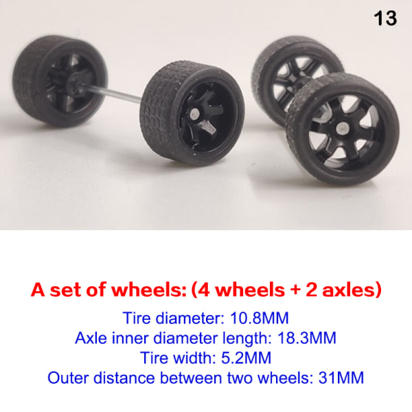 4st/ set 1:64 Skala hjul för Hotwheels Gummi däck modellbil 13(Black 31mm)