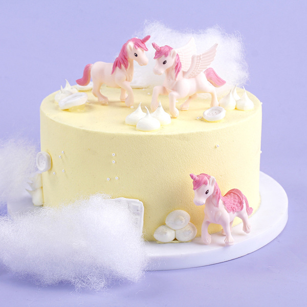 3st/ set Unicorn Cake Topper Miniatyr Pegasus Rainbow Figur C Pink