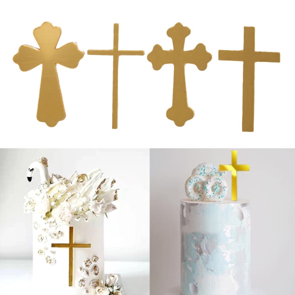 1st 10cm x 7cm Guld Akryl Cross Cake Display Nattvardsfest A