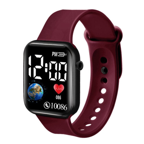 New Fashion Earth LED Student Electronic Watch Small Block Wate red