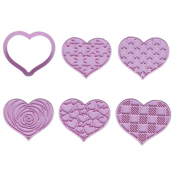 6 st Heart Cookie Stamp ter DIY Plast Kexformar för Val