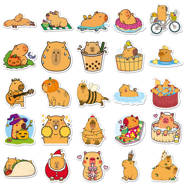 50 st tecknade Capybara-klistermärken och vattentäta djurklistermärken Sui