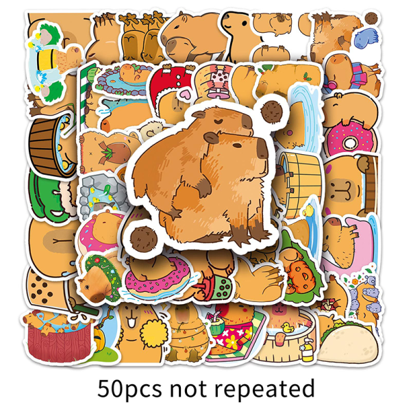 50 st tecknade Capybara-klistermärken och vattentäta djurklistermärken Sui