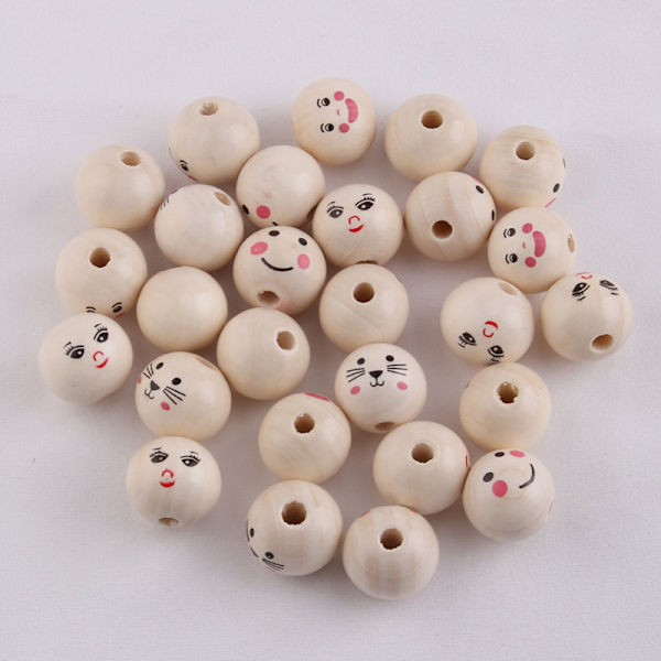 10 ST Printed färg Leende ansikte Doll Head Pärlor DIY Jewel A2