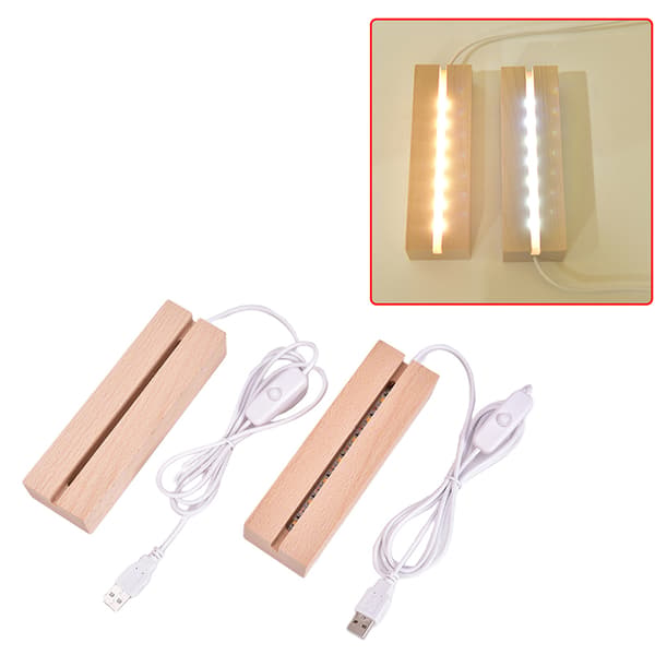 Trä LED lampfot USB kabel Switch Nattljus 3D Led Night warm white
