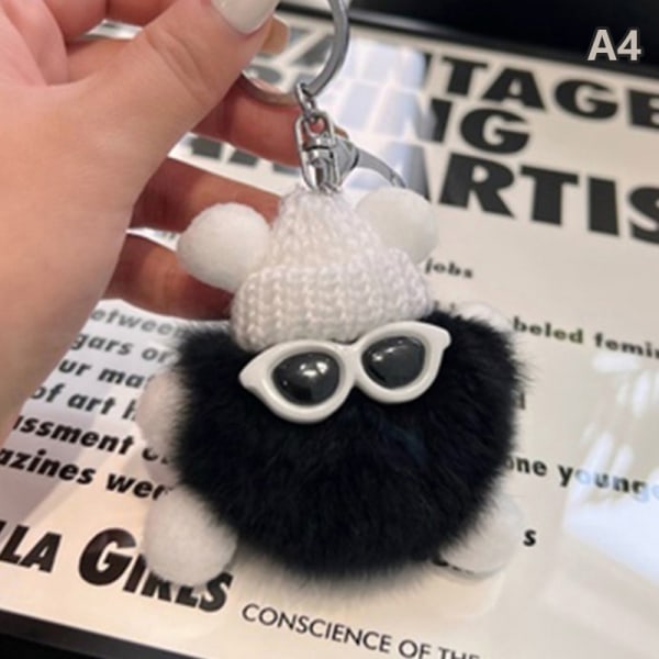 Mini Rex Nyckelring Fluffiga Nyckelringar Prydnadssaker Pom Pom Nyckelring A4