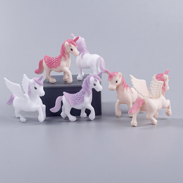 3st/ set Unicorn Cake Topper Miniatyr Pegasus Rainbow Figur C Pink