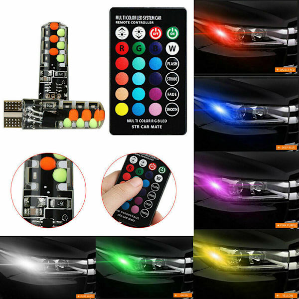 2st T10 COB RGB LED 6SMD bilkilsida Flerfärgade glödlampor