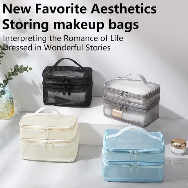 Black Mesh Makeup Case Organizer Förvaring Organizer Förvaring Wome Gray Two layers