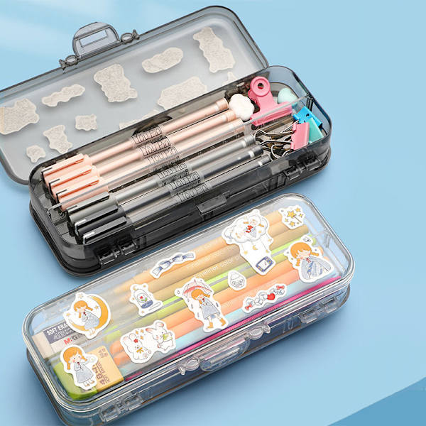 Kawaii Transparent Case Dubbellager Multifunktion Barn A