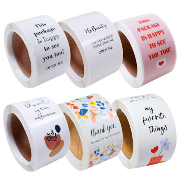 100 st/rulle Detta paket är glad att se dig också Stickers Small A2