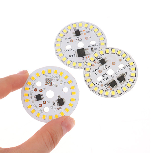 2st DIY LED-lampa SMD 15/12/9/7/5/3W Light Chip AC220V Inp 12W-44MM  White