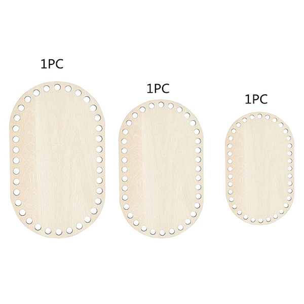 3 st/ set Naturlig träkorg Botten Oval Blank massiv virkning