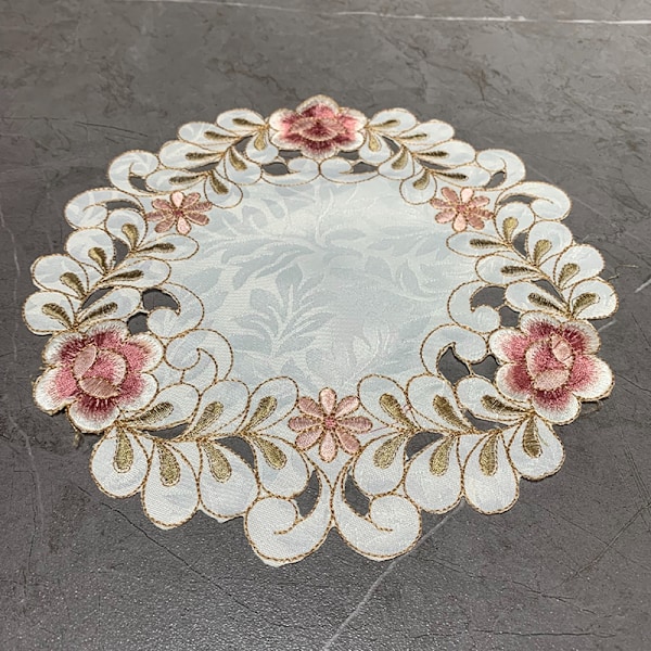 Rose Flower Brodery Placestable Rund Cup Bord Place Matt Pad C 25cm