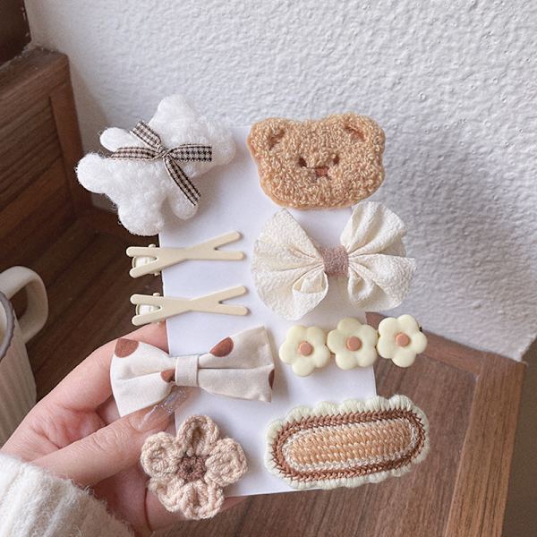 1Set Höst Vinter e Plysch Bear Bowknot Hårnålar Blomstickad A1