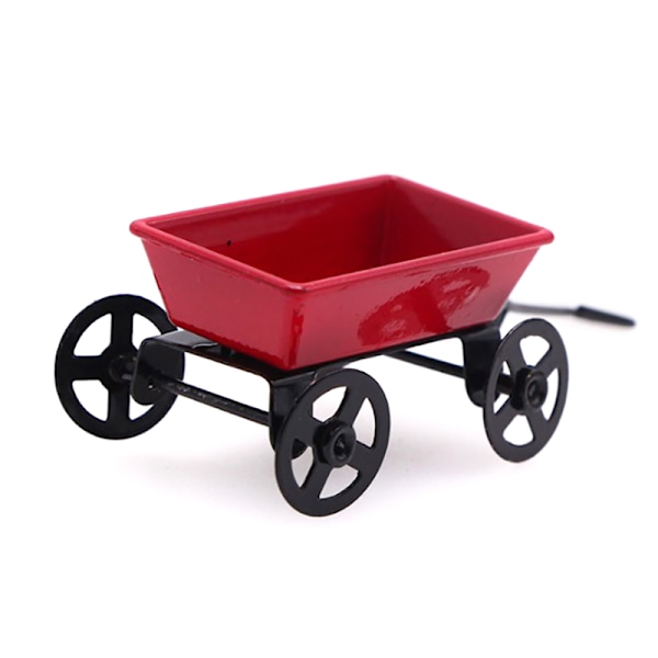 Metall Röd Liten Pulling Cart 1:12 Mini e Dollhouse Toy Presents Eller