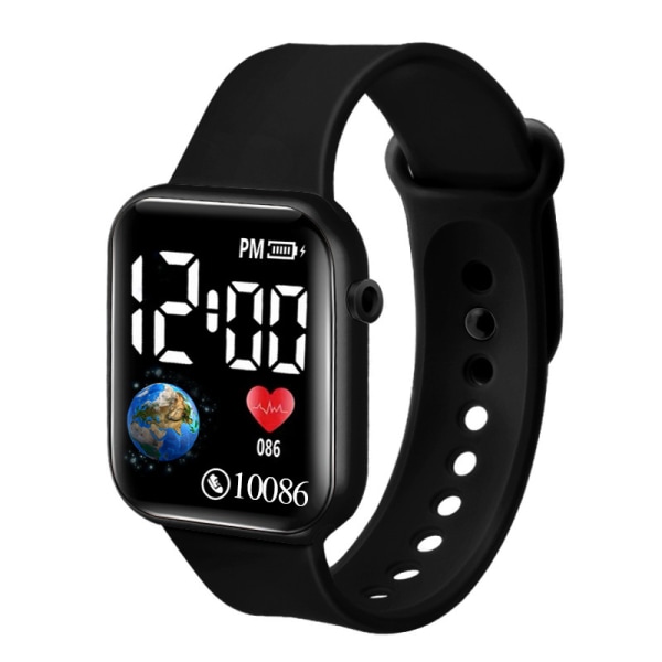 New Fashion Earth LED Student Electronic Watch Small Block Wate black