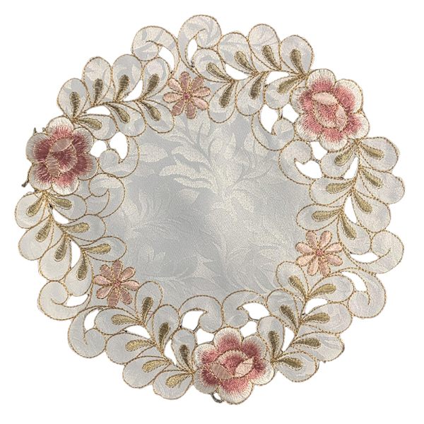 Rose Flower Brodery Placestable Rund Cup Bord Place Matt Pad C 30cm
