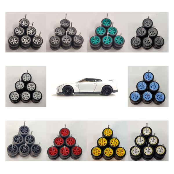 4st/ set 1:64 Skala hjul för Hotwheels Gummi däck modellbil 17(Silver 31mm)