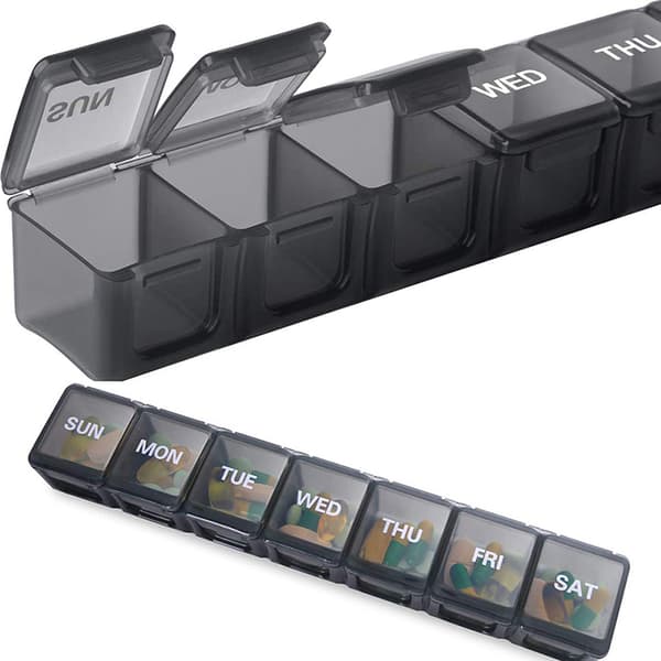 Weekly Pill Organizer Daily Cases XL Box Storage Vitamins 7 Day Black