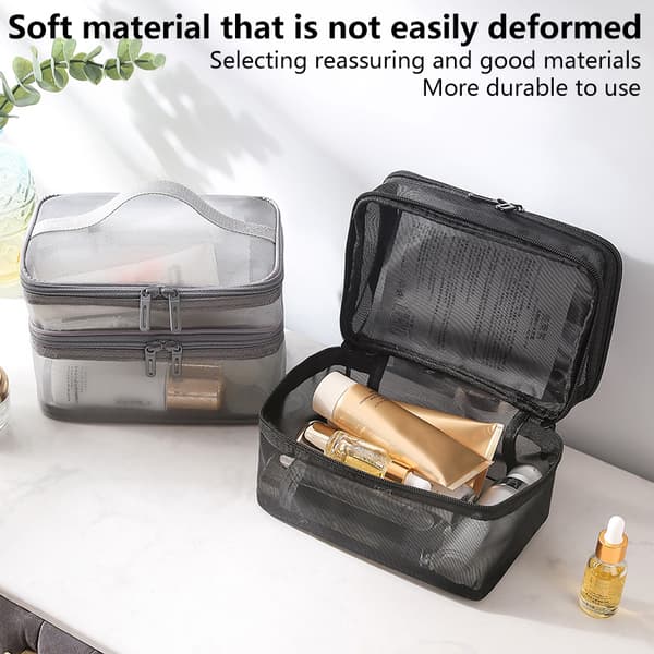 Black Mesh Makeup Case Organizer Förvaring Organizer Förvaring Wome Gray Two layers