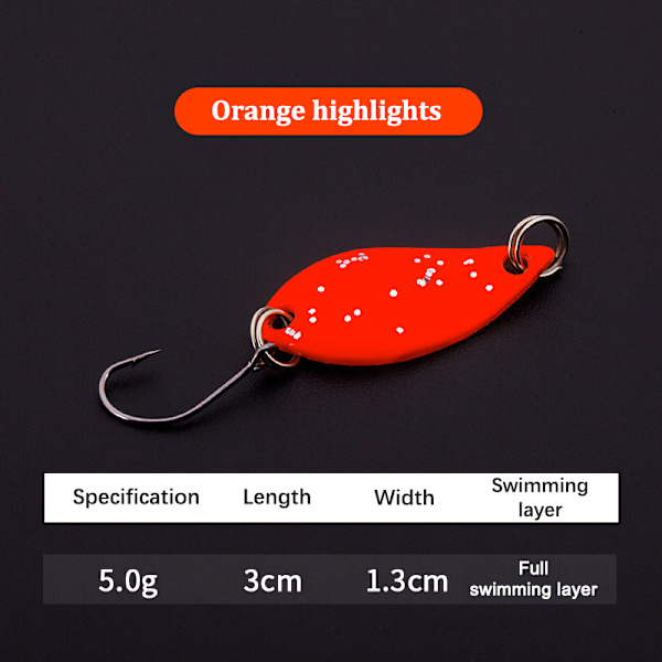 Enkelkrok Skopa-formad Roterande Spinner Paljetter Fiske Abborre orange 5g