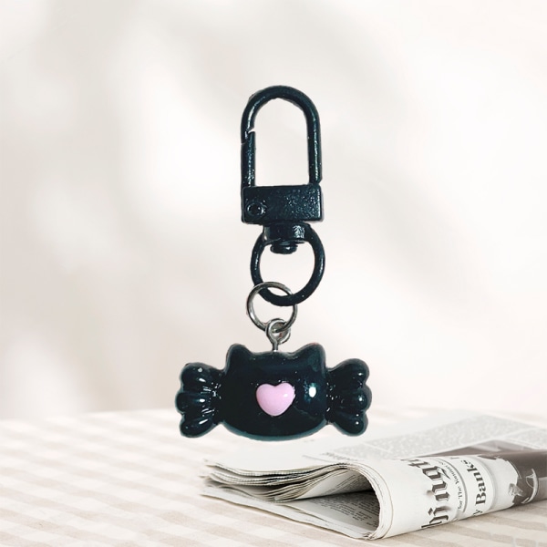 Svart rosa nyckelring Kitty Cat Claws Fish Bone Pendant Key Ring F