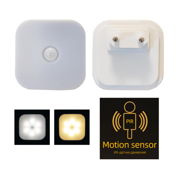 Nattljus med EU-kontakt Smart rörelsesensor LED väggkontaktlampa Warm White