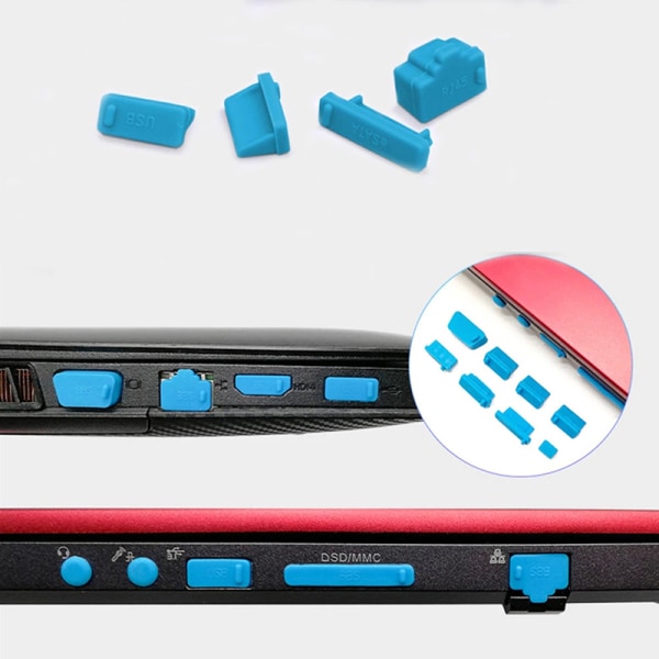 16st/ set Laptop dammplugg Set USB Port VGA gummiskydd Blue