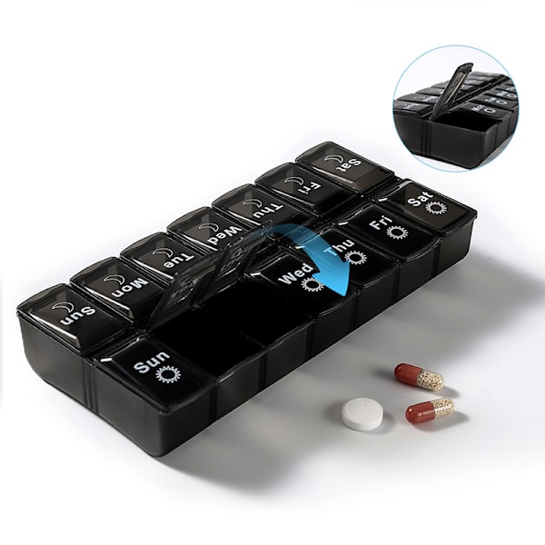 7 dagar veckovis case 14grids medicin tablett dispenserorgan White+Black