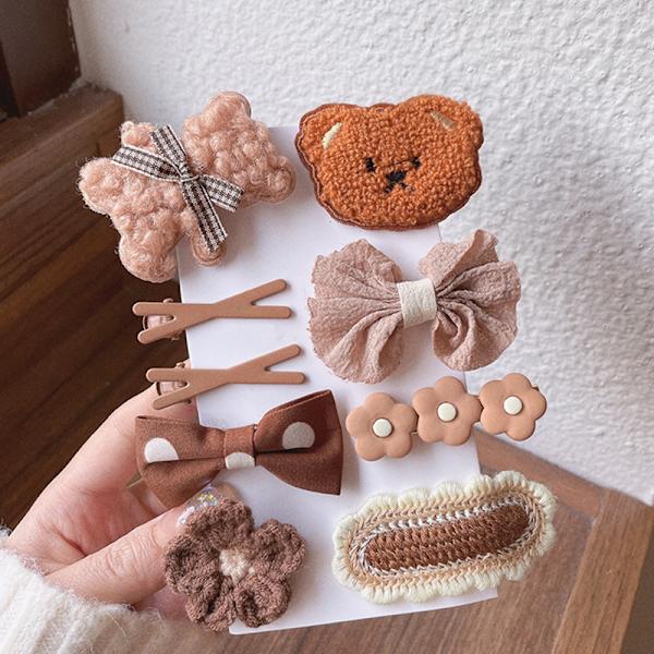 1Set Höst Vinter e Plysch Bear Bowknot Hårnålar Blomstickad A2