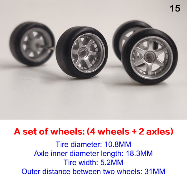 4st/ set 1:64 Skala hjul för Hotwheels Gummi däck modellbil 15(Silver 31mm)