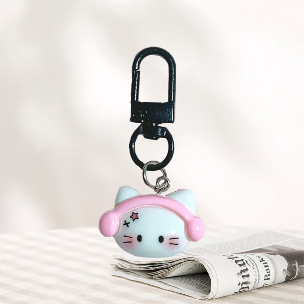 Svart rosa nyckelring Kitty Cat Claws Fish Bone Pendant Key Ring F