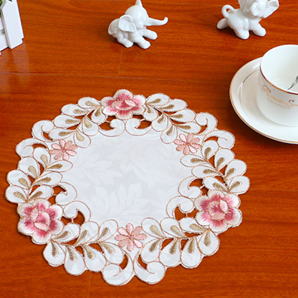 Rose Flower Brodery Placestable Rund Cup Bord Place Matt Pad C 15cm