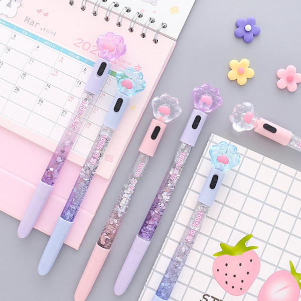Creative Kawaii Cat Claw Glowing Gel Pen e Led Light Pen Studen A2