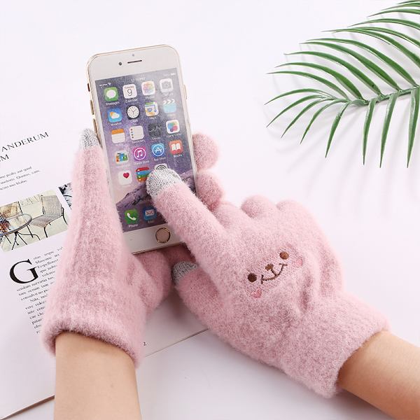 Mode Smile Face Printing Handskar Mobiltelefon Touch Soft Fluf khaki