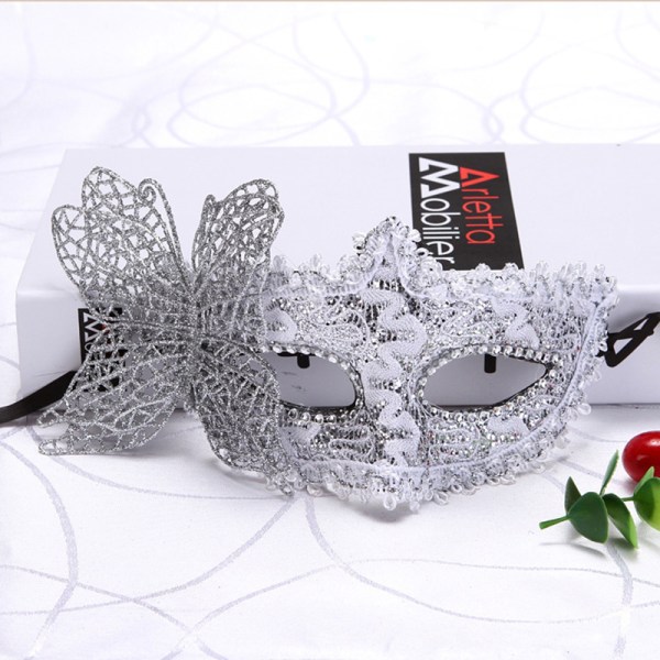 Mode Lyx Venetiansk Maskerad Mask Kvinnor Flickor Sexig Fox Ey Silver