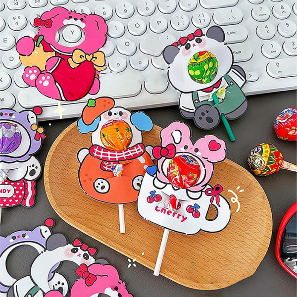 50 st Cartoon Shape Candy Packing Card och Lollipop Holder Party bear