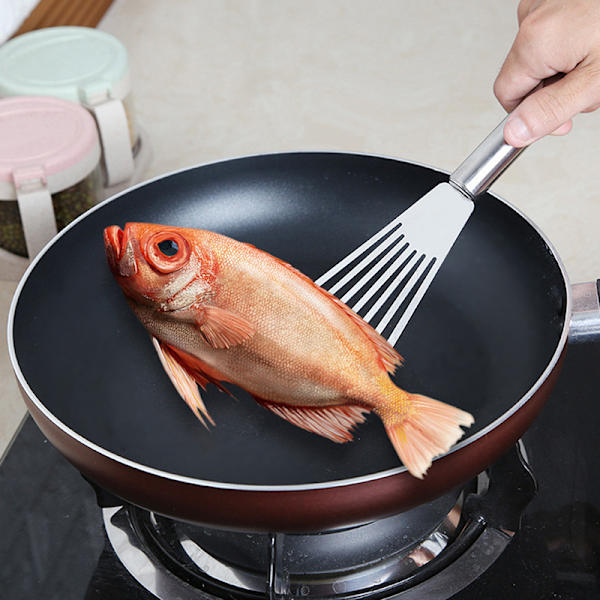 1 st rostfritt stål slitsad Fish Turner Spatel flexibelt kök