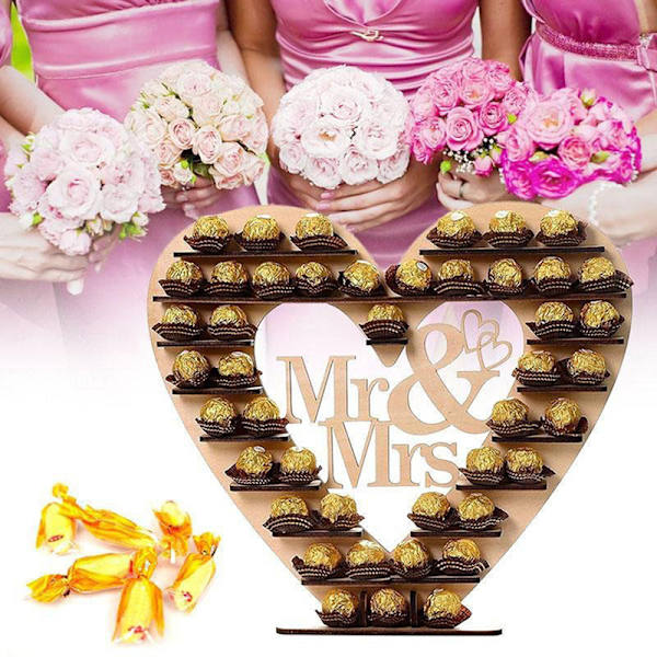 Bröllop träprydnader Mr&Mrs Chokladställ Display Candy C A