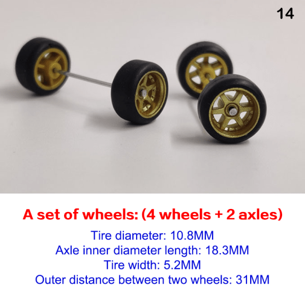 4st/ set 1:64 Skala hjul för Hotwheels Gummi däck modellbil 14(Gold 31mm)
