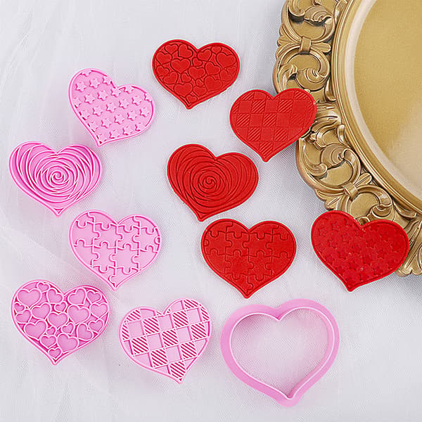 6 st Heart Cookie Stamp ter DIY Plast Kexformar för Val