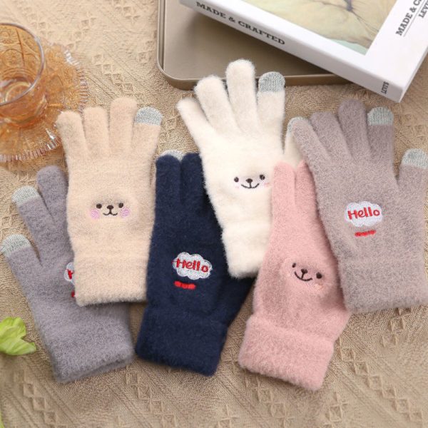 Mode Smile Face Printing Handskar Mobiltelefon Touch Soft Fluf khaki
