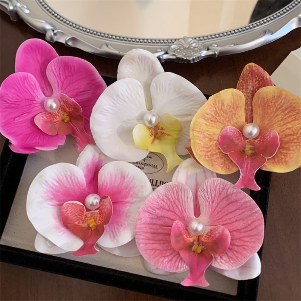 Elegant blommig orkidéhårklämma för kvinnor Sweet Side Bangs Clip A5