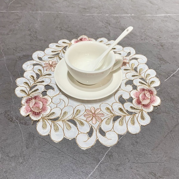 Rose Flower Brodery Placestable Rund Cup Bord Place Matt Pad C 25cm