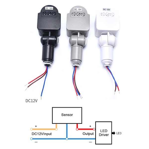 Rörelsesensor DC12V Infraröd PIR-rörelsedetektor Utomhus Sens Black