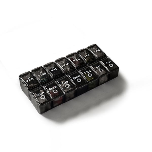 7 dagar veckovis case 14grids medicin tablett dispenserorgan White+Black