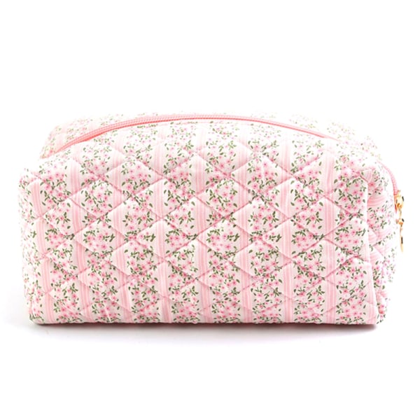 Ganska blommigt print Bärbar sminkväska med stor kapacitet med blixtlås Pink