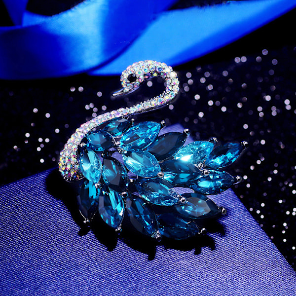 1st Rhinestone Swan Broscher Blue Gradient Swan Brosch Elegant