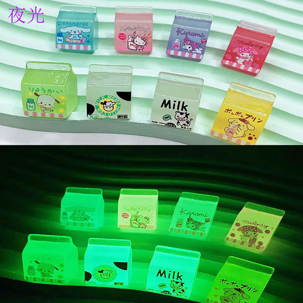 2st självlysande mjölkprydnader Creative Miniature Resin Milk Boxe
